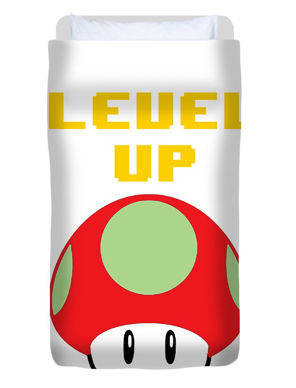 Level Up Mushroom, Classic 8 Bit Entertainment System Characters. Babies From The 80's.  - Duvet Cover