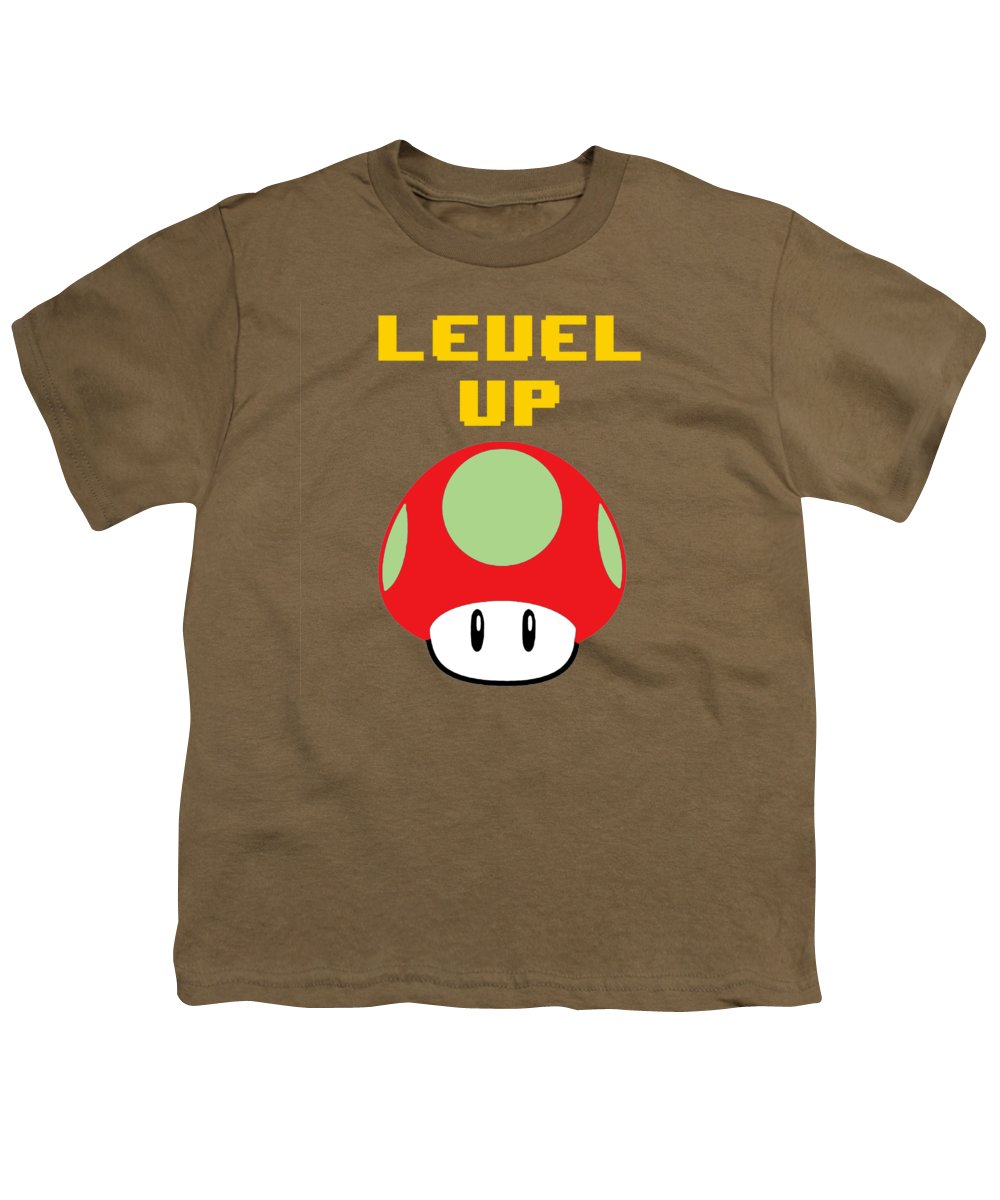 Level Up Mushroom, Classic 8 Bit Entertainment System Characters. Babies From The 80's.  - Youth T-Shirt