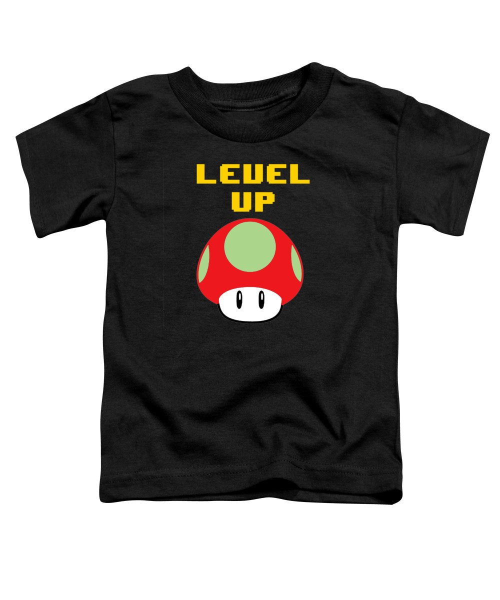 Level Up Mushroom, Classic 8 Bit Entertainment System Characters. Babies From The 80's.  - Toddler T-Shirt