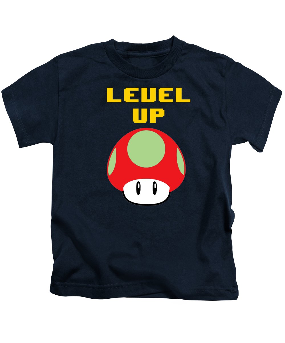 Level Up Mushroom, Classic 8 Bit Entertainment System Characters. Babies From The 80's.  - Kids T-Shirt