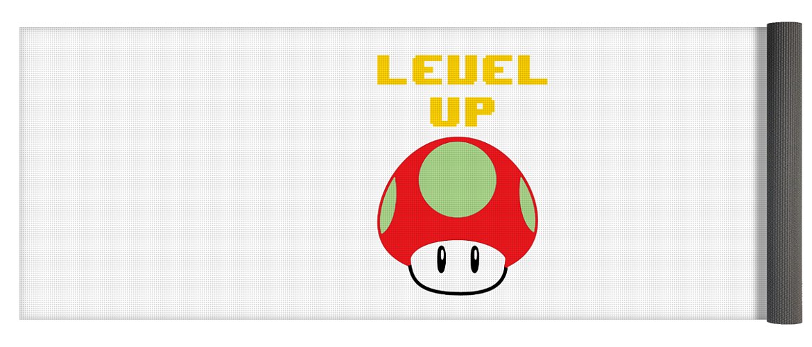 Level Up Mushroom, Classic 8 Bit Entertainment System Characters. Babies From The 80's.  - Yoga Mat