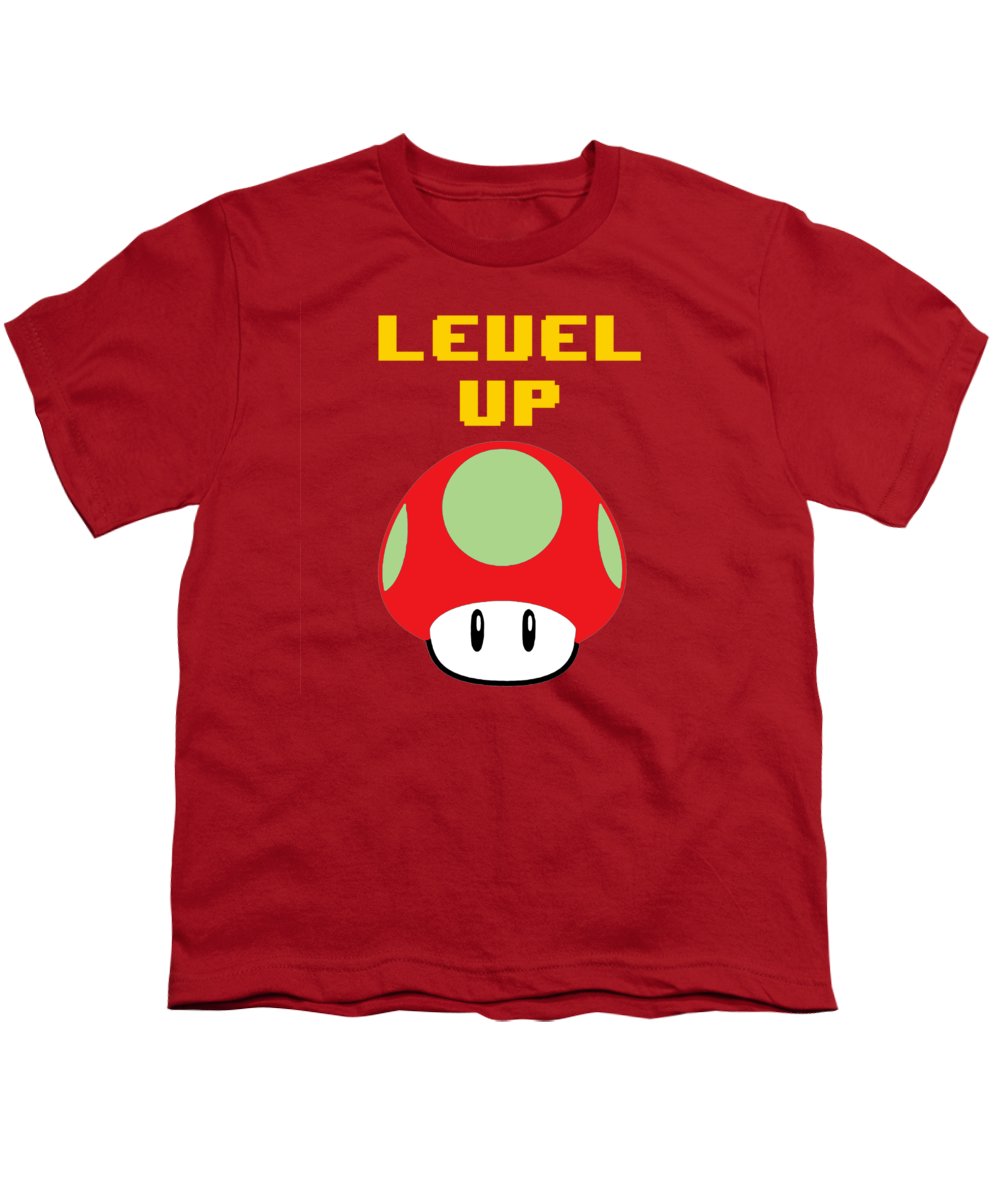 Level Up Mushroom, Classic 8 Bit Entertainment System Characters. Babies From The 80's.  - Youth T-Shirt