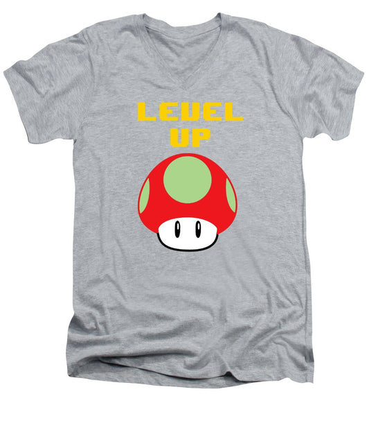 Level Up Mushroom, Classic 8 Bit Entertainment System Characters. Babies From The 80's.  - Men's V-Neck T-Shirt
