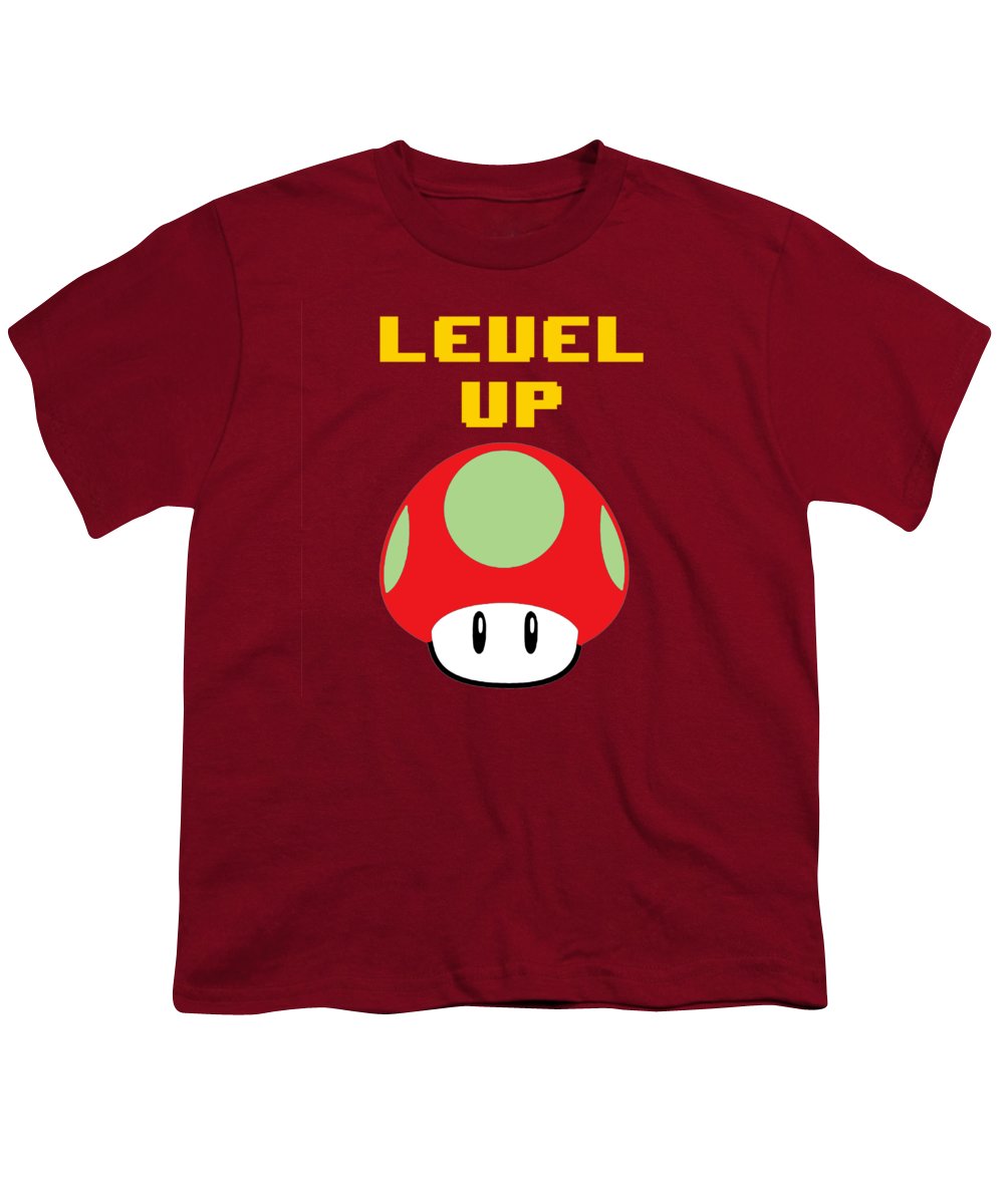 Level Up Mushroom, Classic 8 Bit Entertainment System Characters. Babies From The 80's.  - Youth T-Shirt