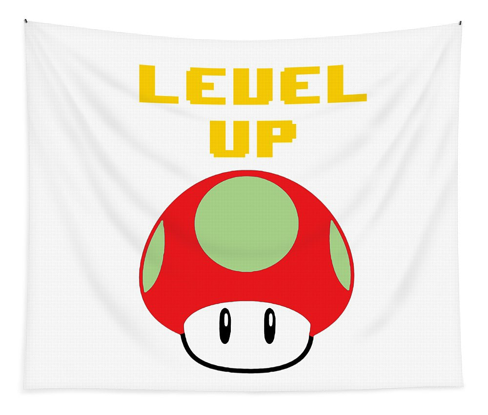 Level Up Mushroom, Classic 8 Bit Entertainment System Characters. Babies From The 80's.  - Tapestry