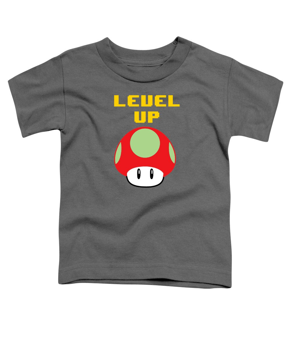 Level Up Mushroom, Classic 8 Bit Entertainment System Characters. Babies From The 80's.  - Toddler T-Shirt