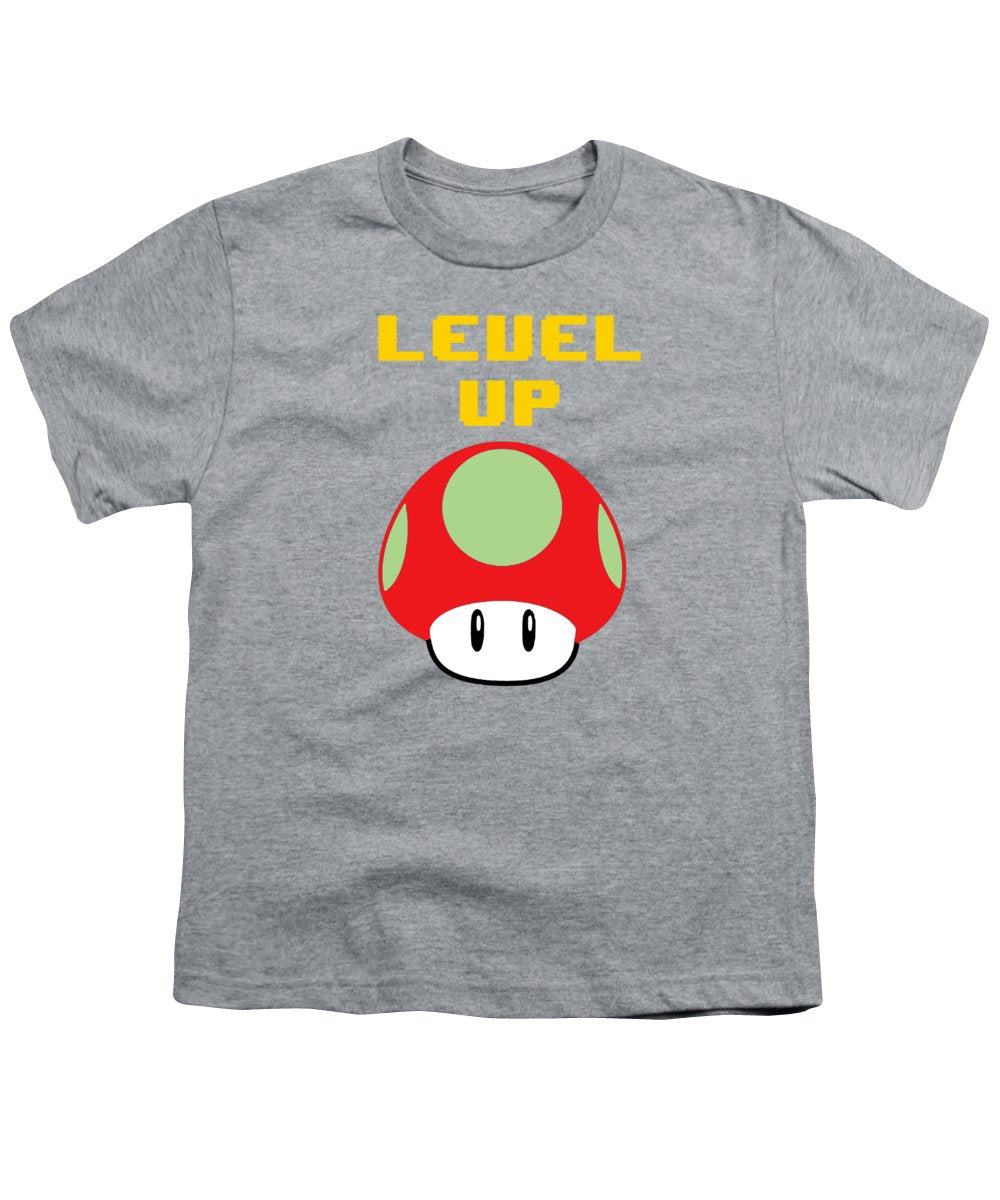 Level Up Mushroom, Classic 8 Bit Entertainment System Characters. Babies From The 80's.  - Youth T-Shirt