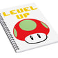 Level Up Mushroom, Classic 8 Bit Entertainment System Characters. Babies From The 80's.  - Spiral Notebook