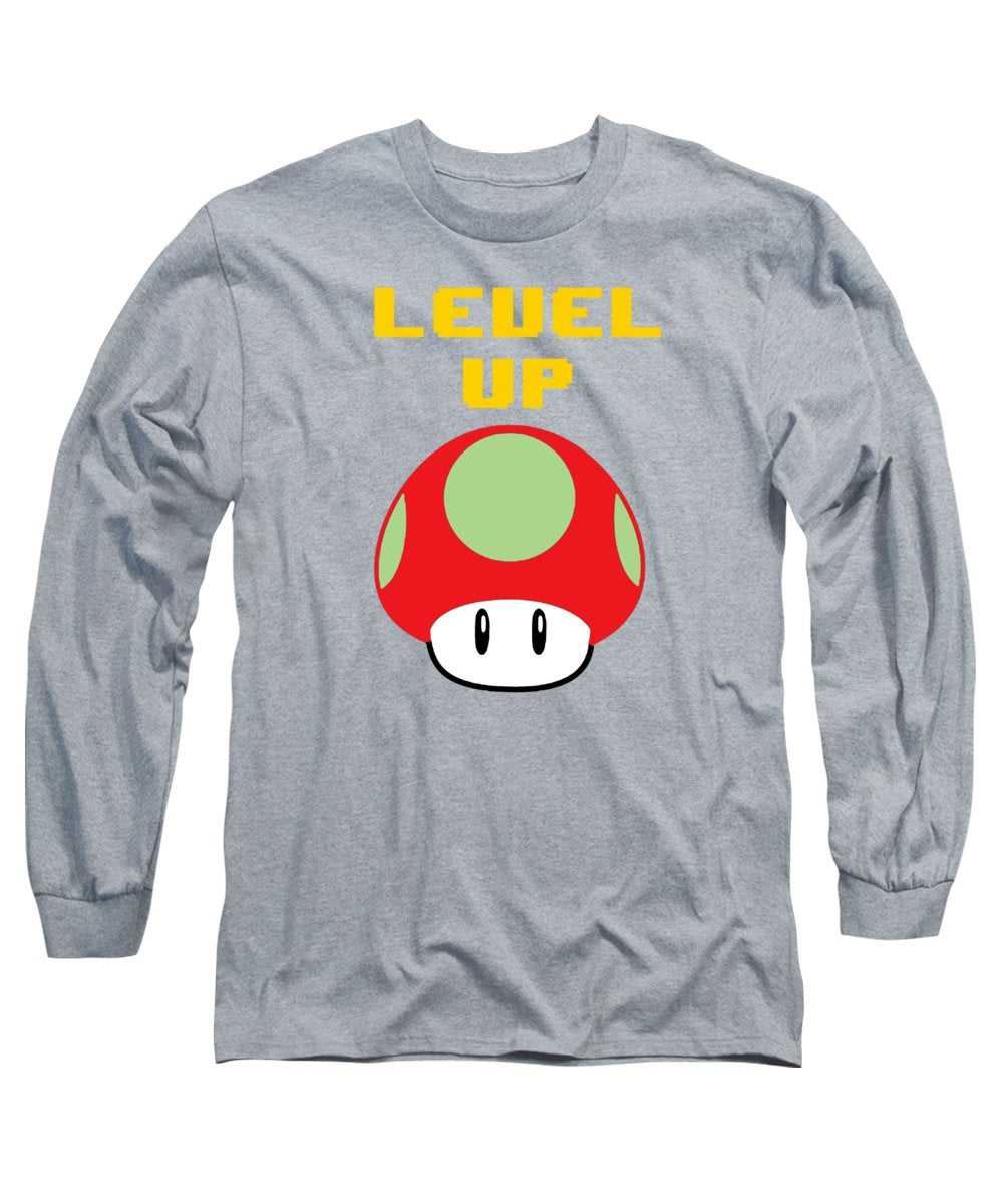 Level Up Mushroom, Classic 8 Bit Entertainment System Characters. Babies From The 80's.  - Long Sleeve T-Shirt