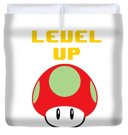 Level Up Mushroom, Classic 8 Bit Entertainment System Characters. Babies From The 80's.  - Duvet Cover