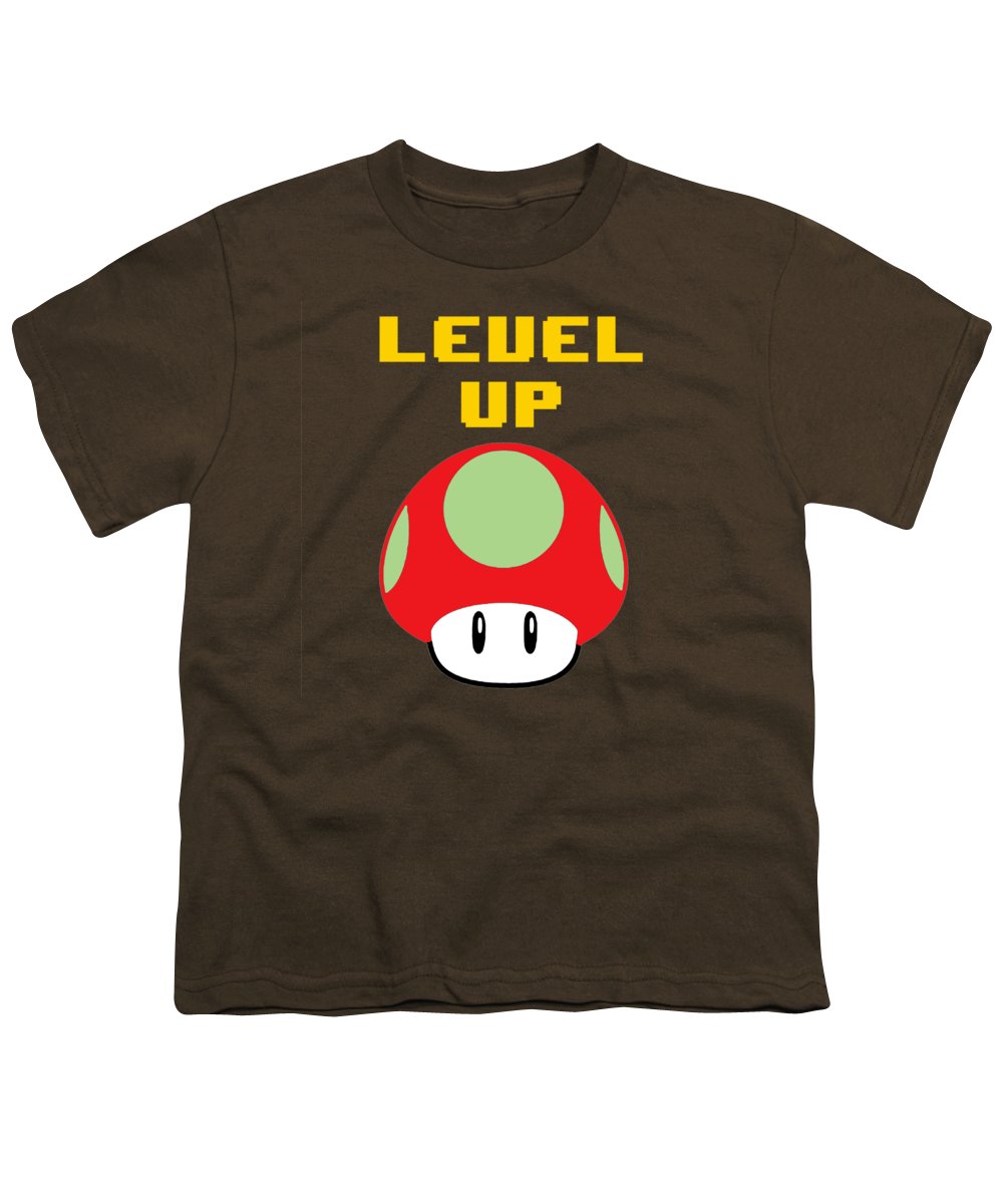 Level Up Mushroom, Classic 8 Bit Entertainment System Characters. Babies From The 80's.  - Youth T-Shirt