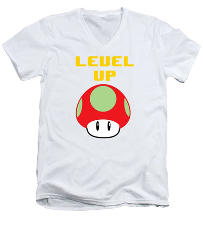 Level Up Mushroom, Classic 8 Bit Entertainment System Characters. Babies From The 80's.  - Men's V-Neck T-Shirt