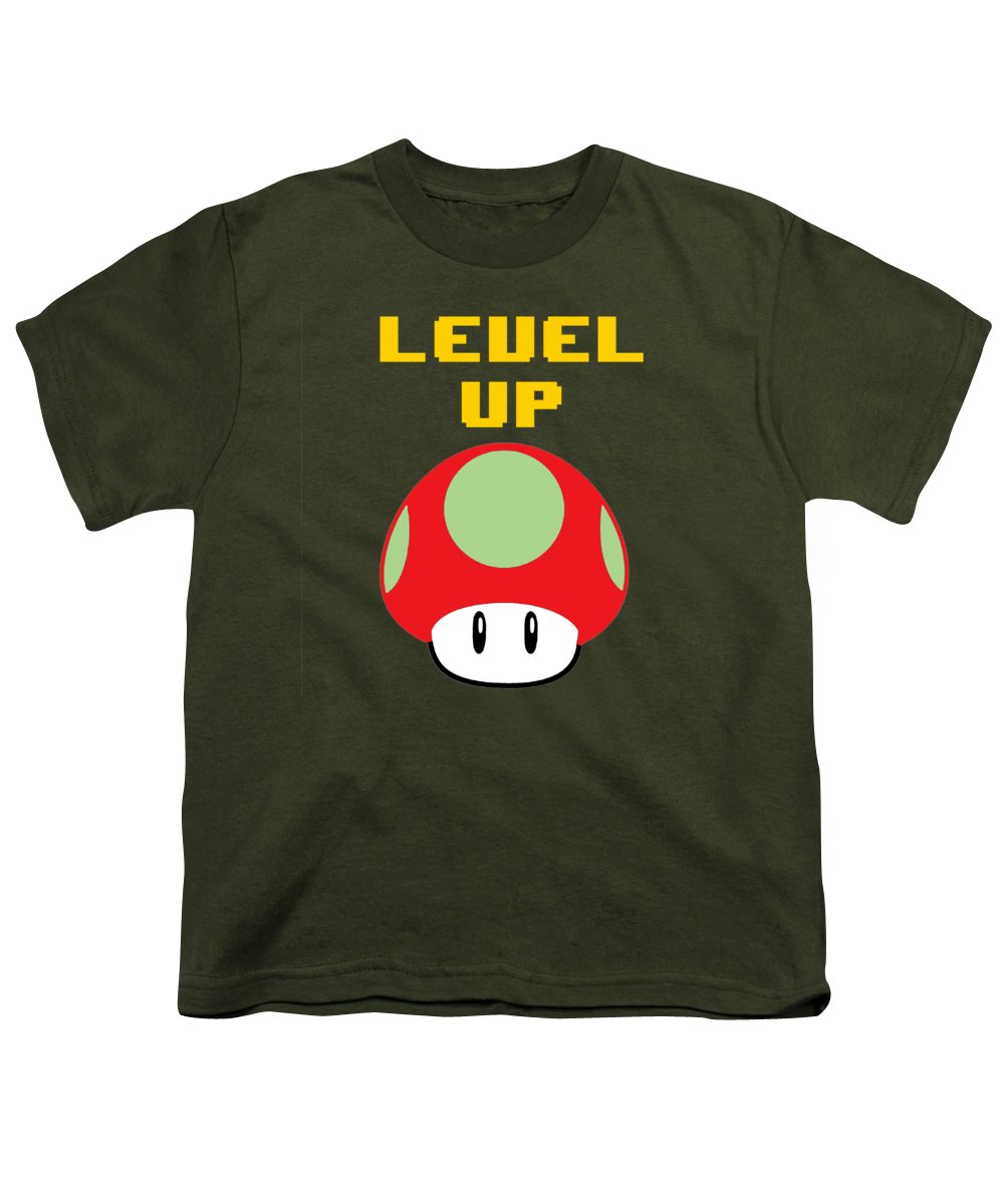 Level Up Mushroom, Classic 8 Bit Entertainment System Characters. Babies From The 80's.  - Youth T-Shirt
