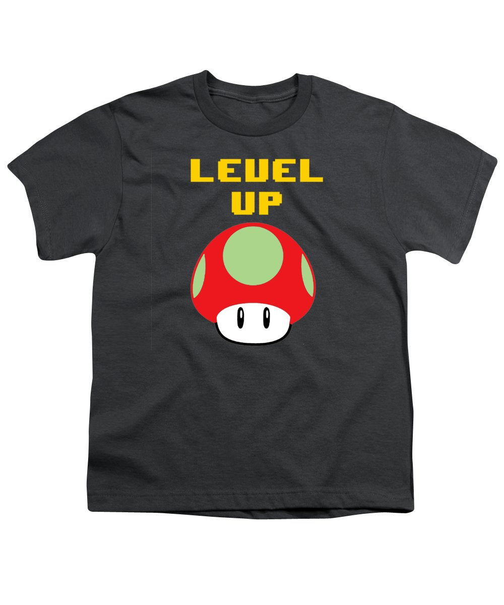Level Up Mushroom, Classic 8 Bit Entertainment System Characters. Babies From The 80's.  - Youth T-Shirt