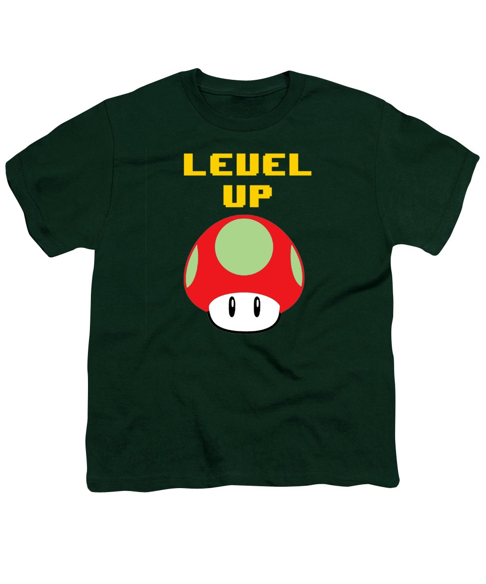 Level Up Mushroom, Classic 8 Bit Entertainment System Characters. Babies From The 80's.  - Youth T-Shirt