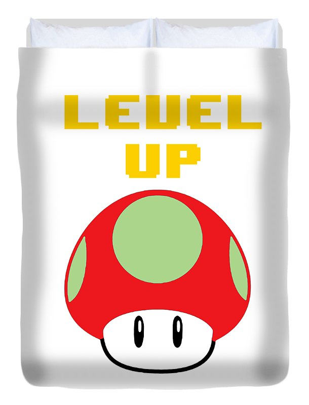 Level Up Mushroom, Classic 8 Bit Entertainment System Characters. Babies From The 80's.  - Duvet Cover