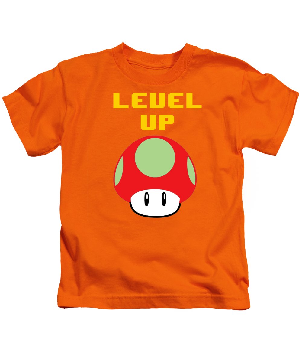 Level Up Mushroom, Classic 8 Bit Entertainment System Characters. Babies From The 80's.  - Kids T-Shirt