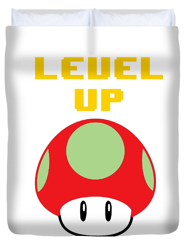 Level Up Mushroom, Classic 8 Bit Entertainment System Characters. Babies From The 80's.  - Duvet Cover