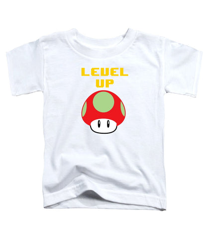 Level Up Mushroom, Classic 8 Bit Entertainment System Characters. Babies From The 80's.  - Toddler T-Shirt