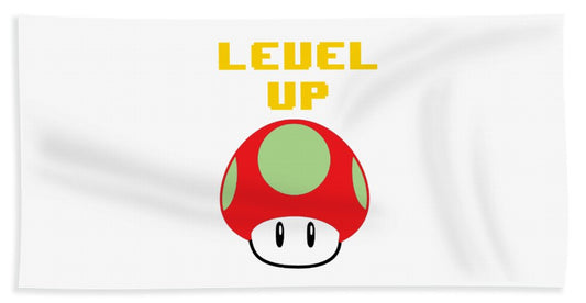 Level Up Mushroom, Classic 8 Bit Entertainment System Characters. Babies From The 80's.  - Beach Towel