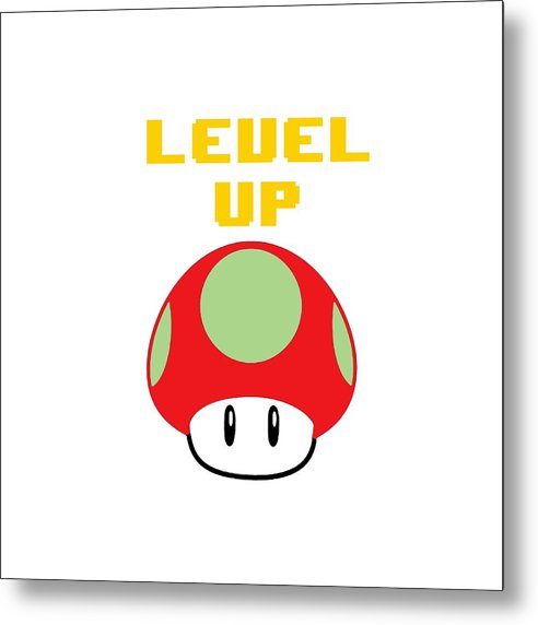 Level Up Mushroom, Classic 8 Bit Entertainment System Characters. Babies From The 80's.  - Metal Print