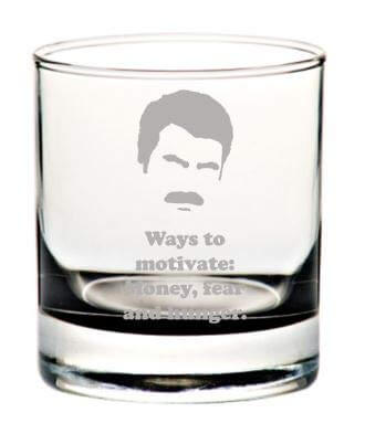 Ron Swanson Rocks Glasses: Parks and Rec Inspired Etched Whiskey Glass/Drinking Glass Gift Set for Ron Swanson Fan